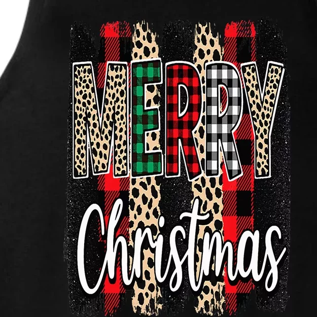 Cute Merry Christmas Y'all Leopard Buffalo Plaid Pajama Ladies Tri-Blend Wicking Tank