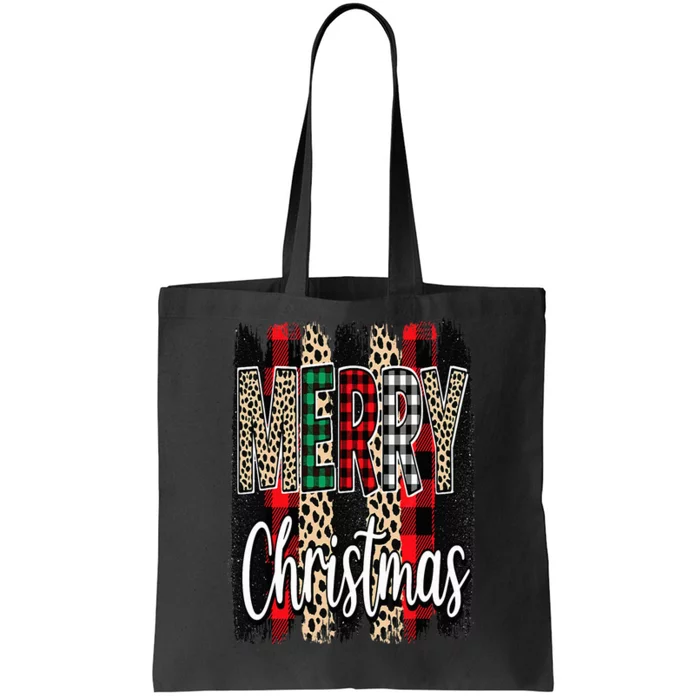 Cute Merry Christmas Y'all Leopard Buffalo Plaid Pajama Tote Bag