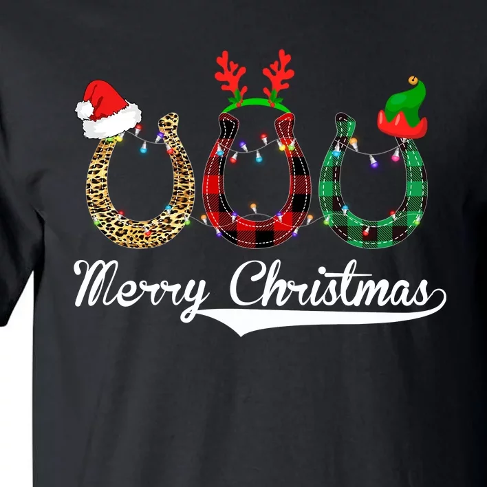 Celebrate Merry Christmas Leopard Plaid Santa Hat Horse Tall T-Shirt