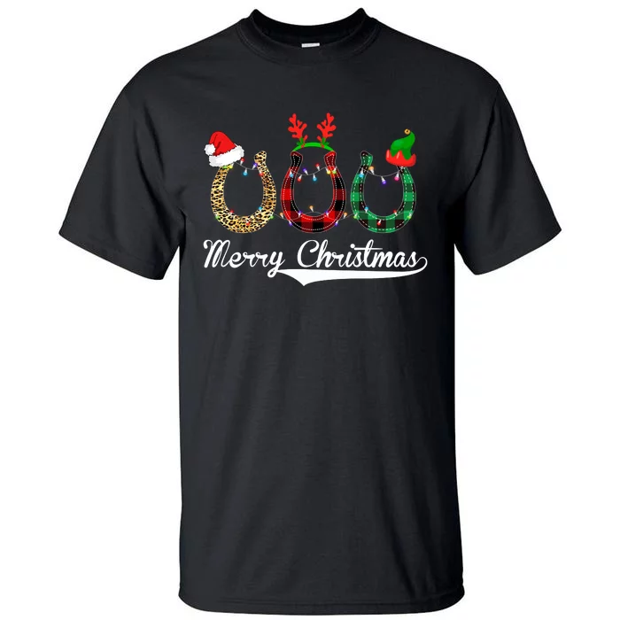 Celebrate Merry Christmas Leopard Plaid Santa Hat Horse Tall T-Shirt