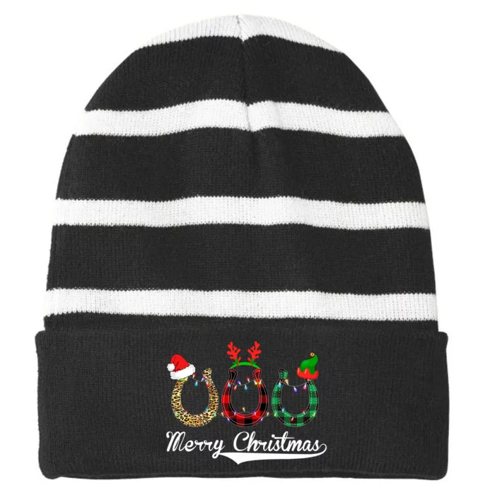 Celebrate Merry Christmas Leopard Plaid Santa Hat Horse Striped Beanie with Solid Band