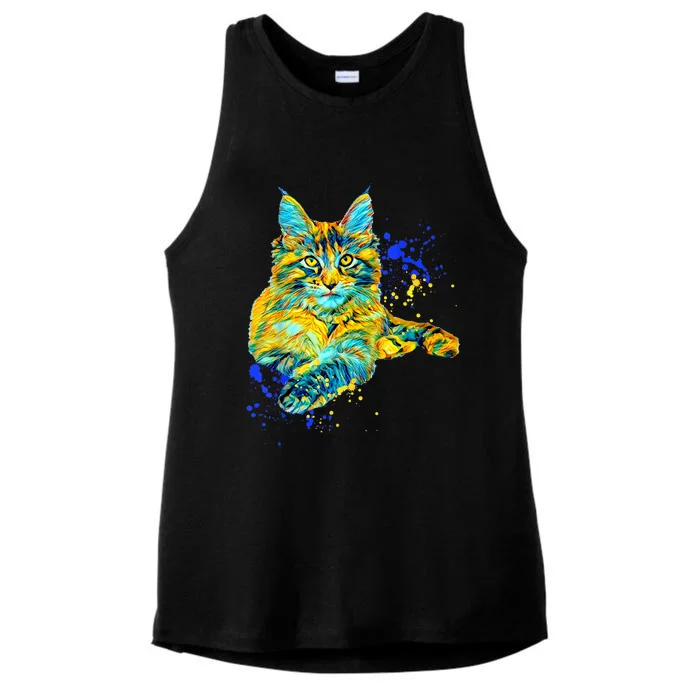 Colorful Maine Coon Big Cat Love Bigger Cats Cute Mom Ladies Tri-Blend Wicking Tank