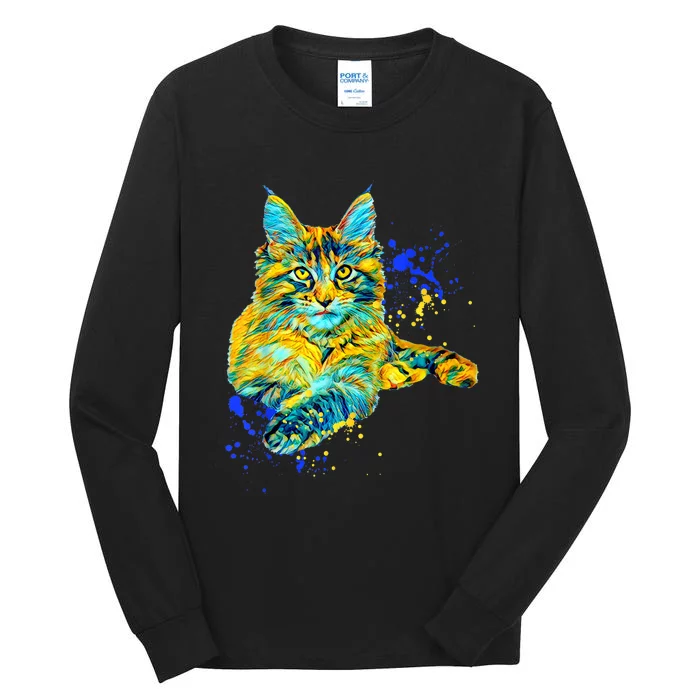 Colorful Maine Coon Big Cat Love Bigger Cats Cute Mom Tall Long Sleeve T-Shirt