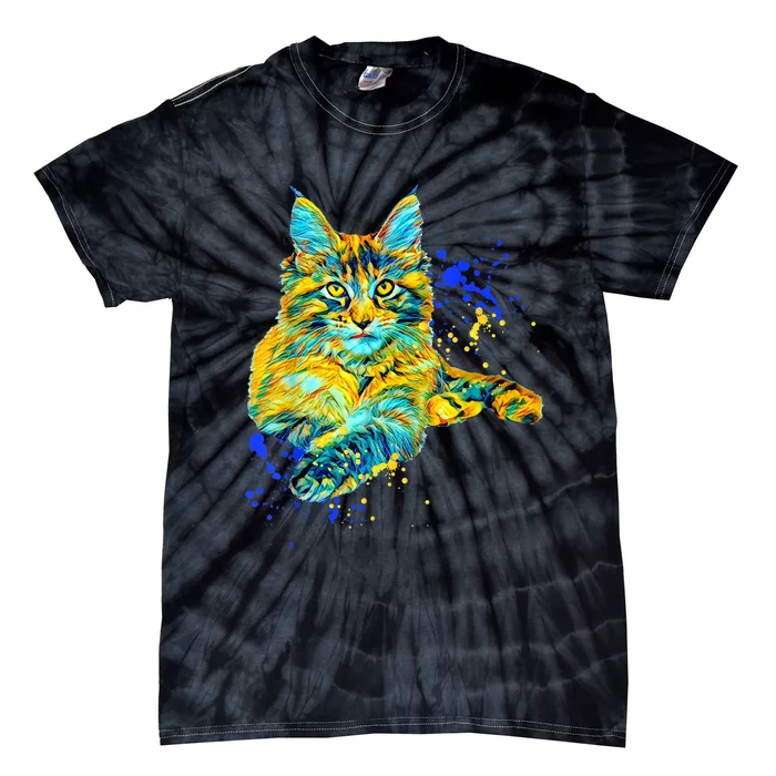 Colorful Maine Coon Big Cat Love Bigger Cats Cute Mom Tie-Dye T-Shirt