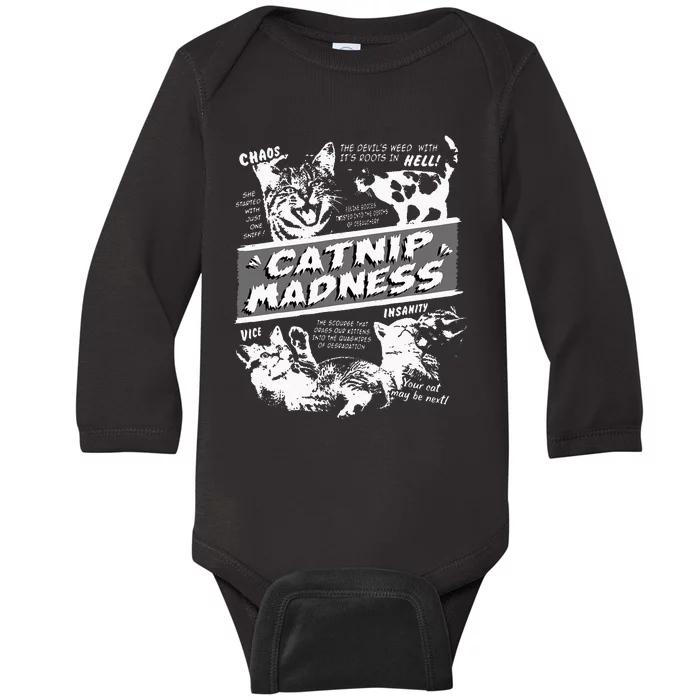 Catnip Madness Cute Kitten Funny Cat Pet Humor Baby Long Sleeve Bodysuit