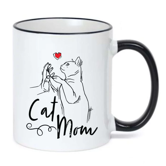 Cat Mom Cute Cat Illustration With Human Hand And Heart Black Color Changing Mug