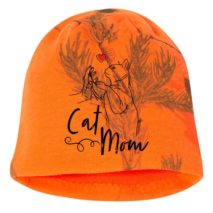 Cat Mom Cute Cat Illustration With Human Hand And Heart Kati - Camo Knit Beanie