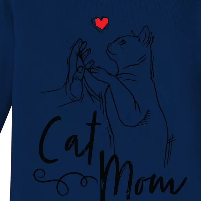 Cat Mom Cute Cat Illustration With Human Hand And Heart Baby Long Sleeve Bodysuit