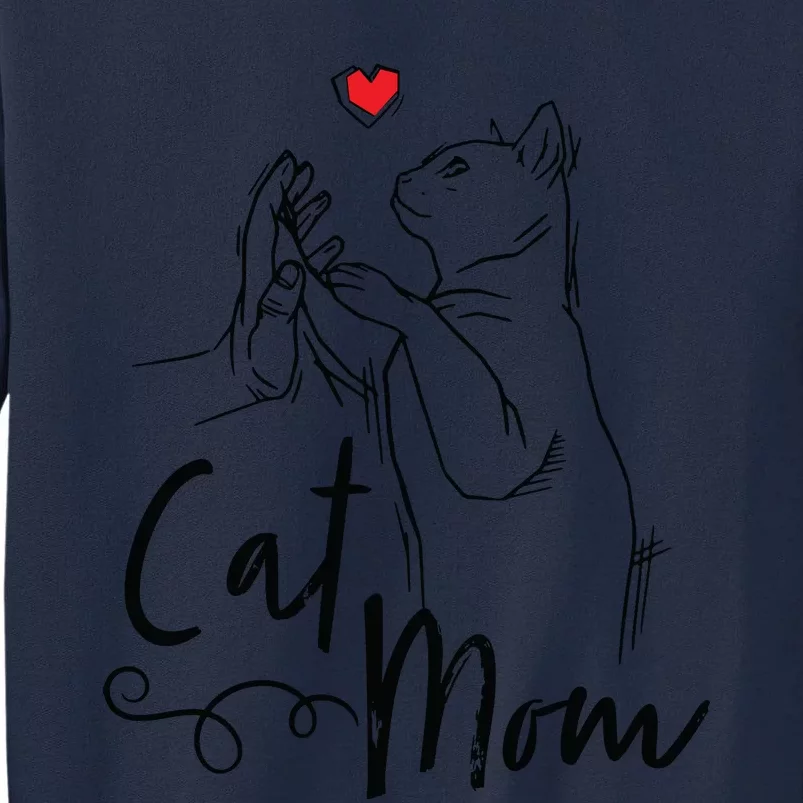 Cat Mom Cute Cat Illustration With Human Hand And Heart Tall Sweatshirt