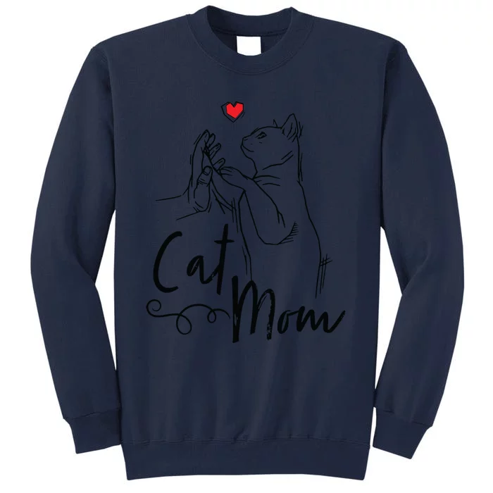 Cat Mom Cute Cat Illustration With Human Hand And Heart Tall Sweatshirt