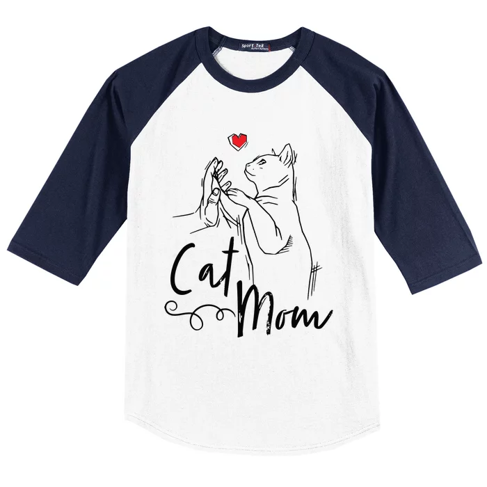 Cat Mom Cute Cat Illustration With Human Hand And Heart Baseball Sleeve Shirt