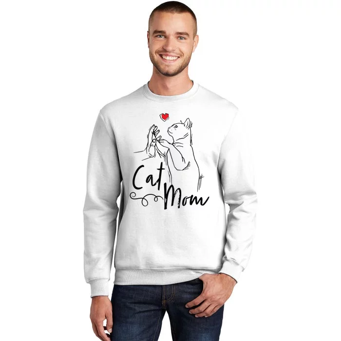 Cat Mom Cute Cat Illustration With Human Hand And Heart Sweatshirt