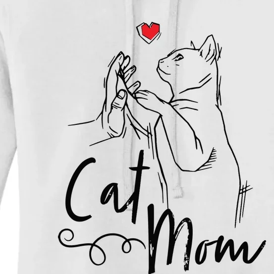 Cat Mom Cute Cat Illustration With Human Hand And Heart Women's Pullover Hoodie