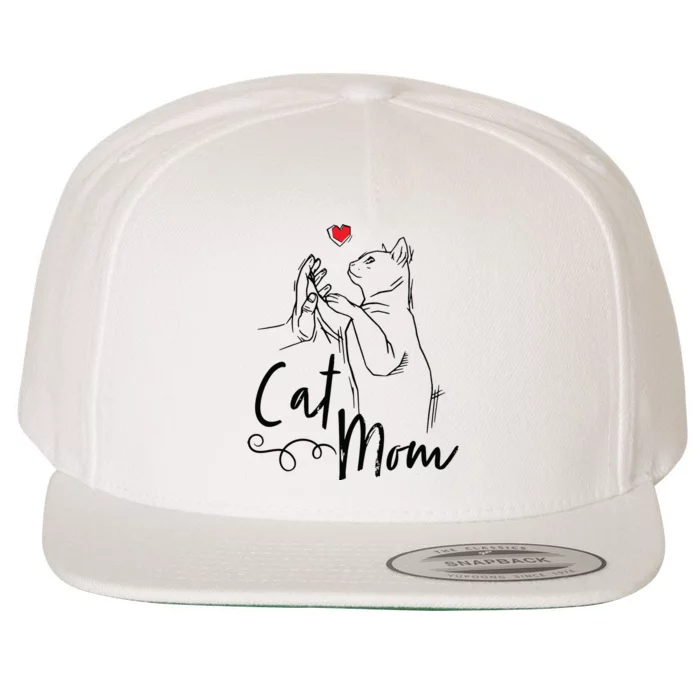 Cat Mom Cute Cat Illustration With Human Hand And Heart Wool Snapback Cap