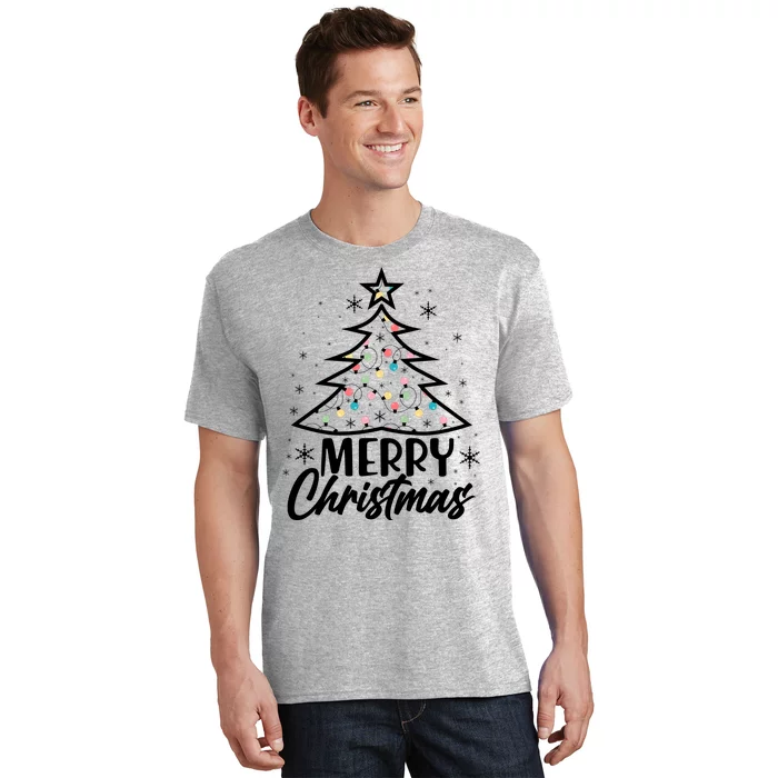 Cute Merry Christmas Tree Outline T-Shirt