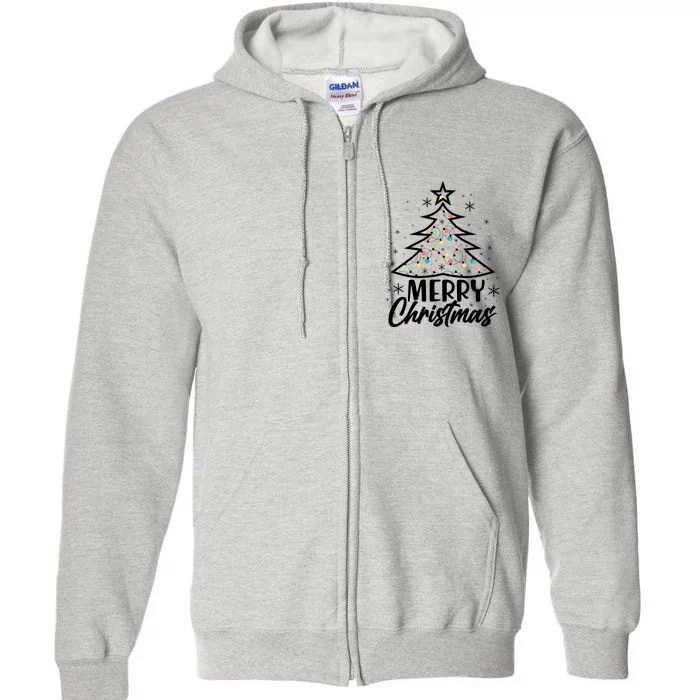 Cute Merry Christmas Tree Outline Full Zip Hoodie