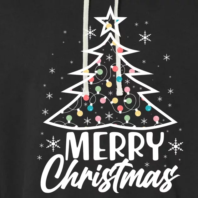 Cute Merry Christmas Tree Outline Garment-Dyed Fleece Hoodie