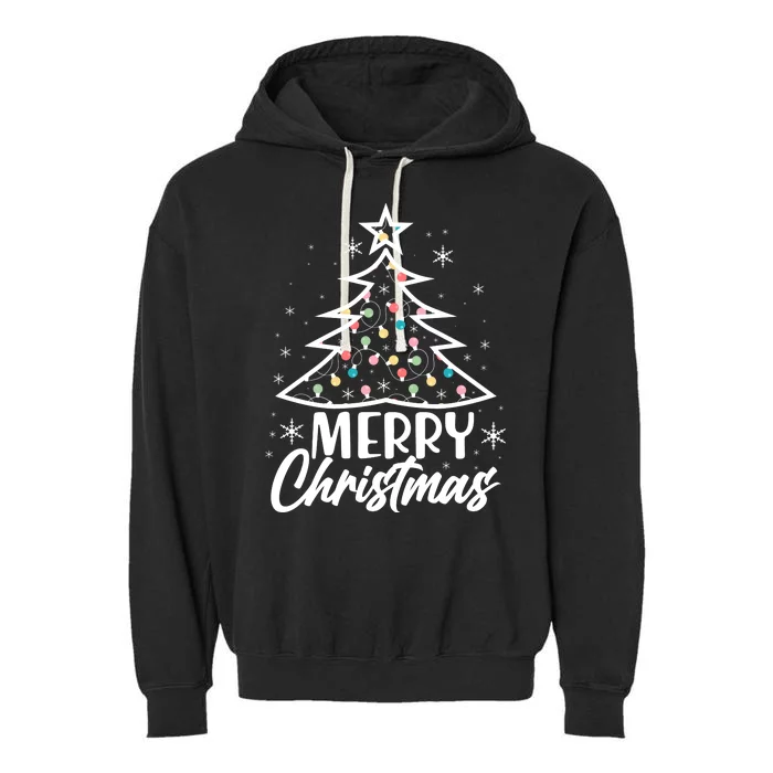 Cute Merry Christmas Tree Outline Garment-Dyed Fleece Hoodie