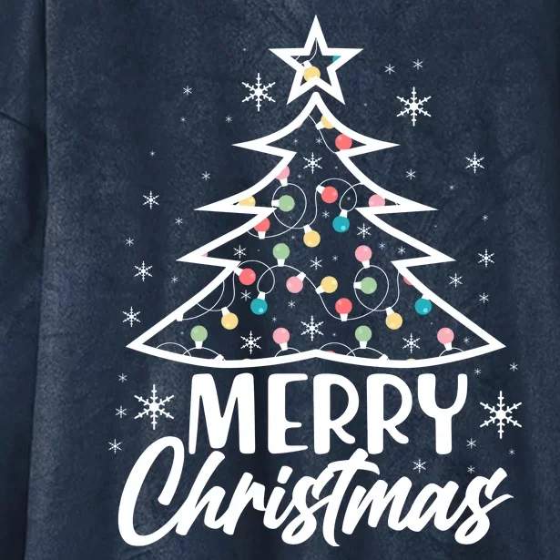 Cute Merry Christmas Tree Outline Hooded Wearable Blanket