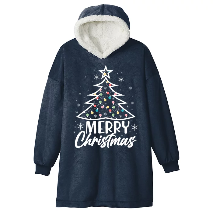 Cute Merry Christmas Tree Outline Hooded Wearable Blanket