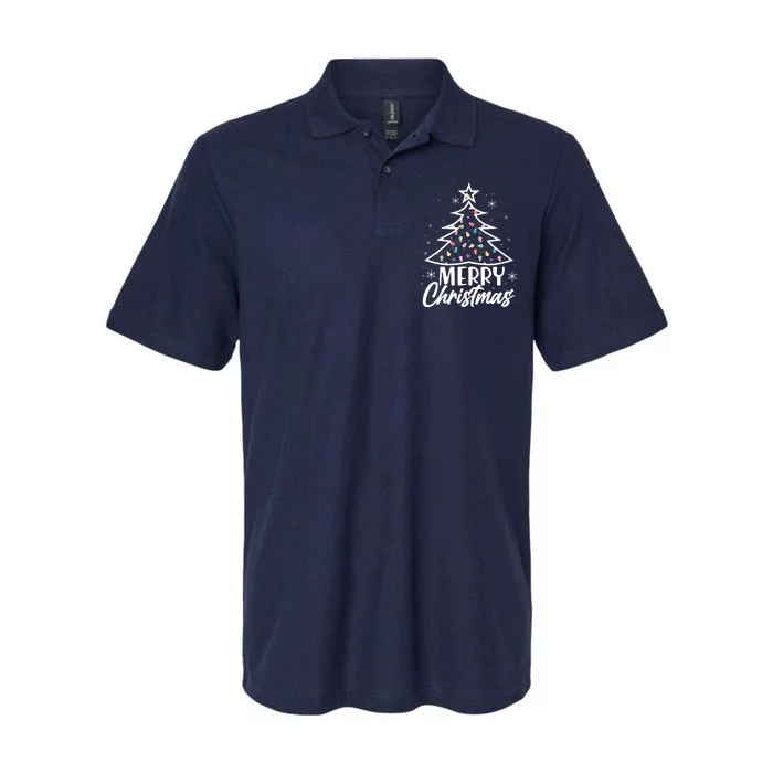 Cute Merry Christmas Tree Outline Softstyle Adult Sport Polo