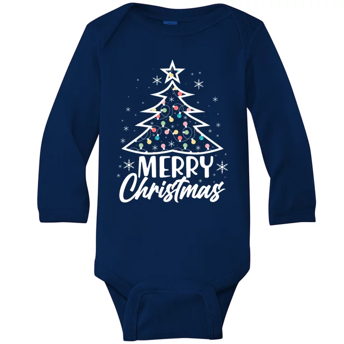 Cute Merry Christmas Tree Outline Baby Long Sleeve Bodysuit