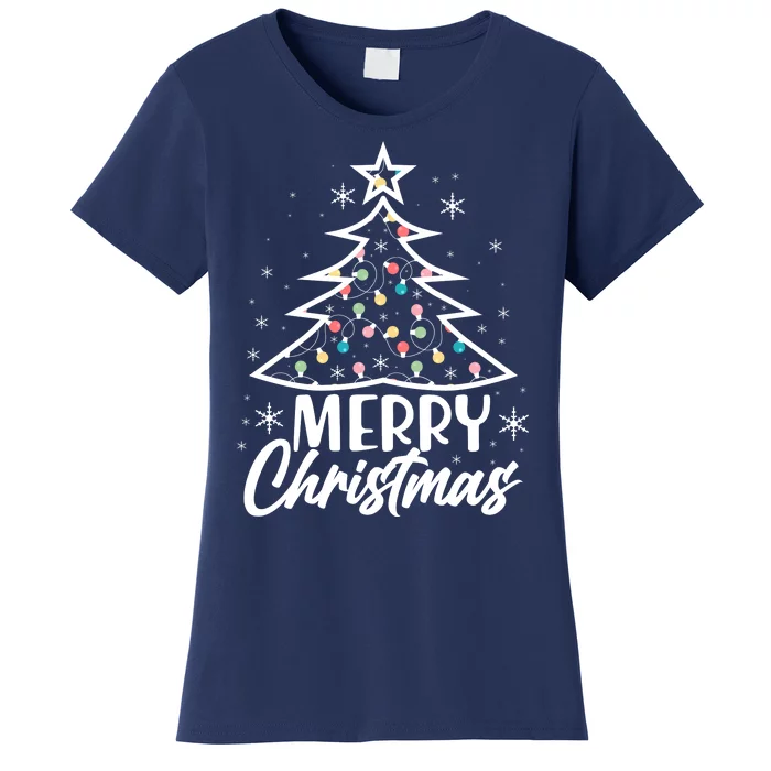 Cute Merry Christmas Tree Outline Women's T-Shirt