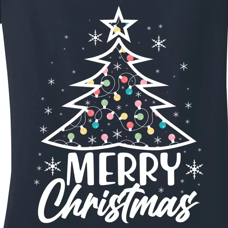 Cute Merry Christmas Tree Outline Women's V-Neck T-Shirt