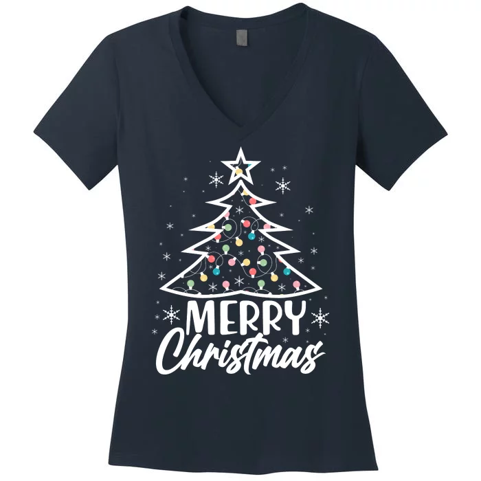 Cute Merry Christmas Tree Outline Women's V-Neck T-Shirt