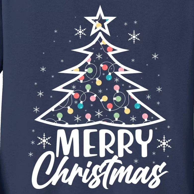 Cute Merry Christmas Tree Outline Kids Long Sleeve Shirt