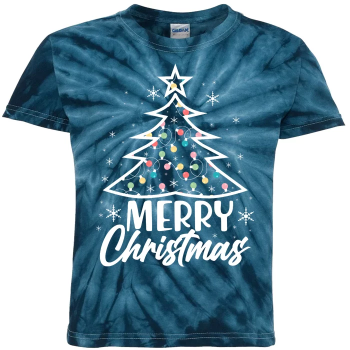 Cute Merry Christmas Tree Outline Kids Tie-Dye T-Shirt