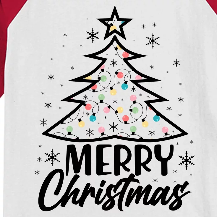 Cute Merry Christmas Tree Outline Kids Colorblock Raglan Jersey