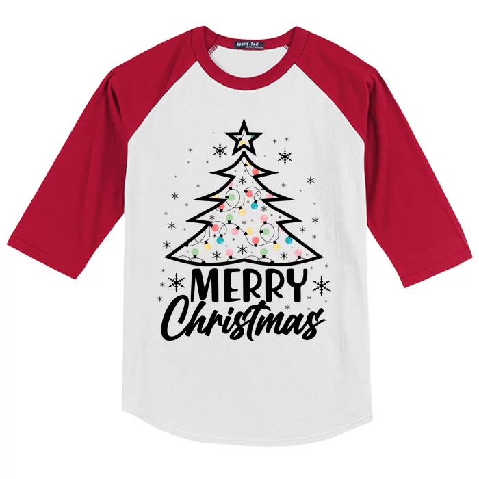 Cute Merry Christmas Tree Outline Kids Colorblock Raglan Jersey