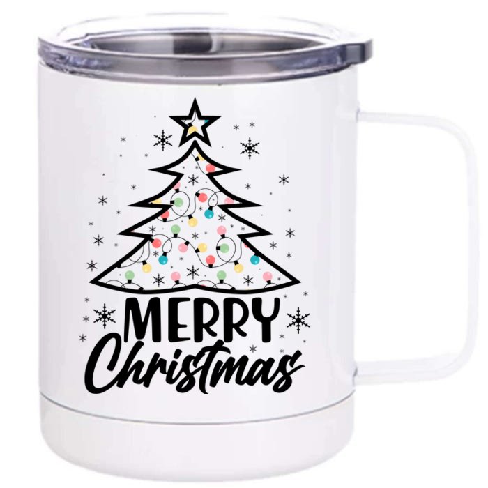 Cute Merry Christmas Tree Outline Front & Back 12oz Stainless Steel Tumbler Cup