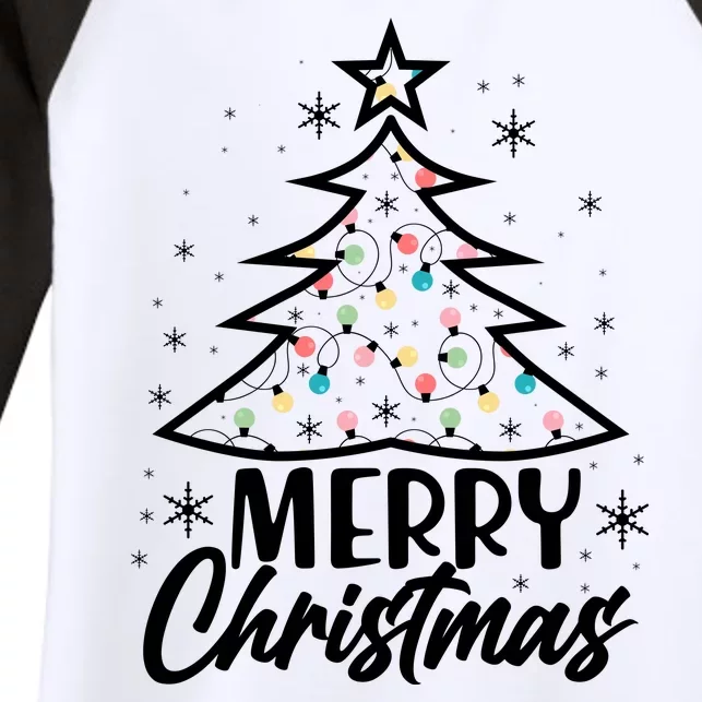 Cute Merry Christmas Tree Outline Women's Tri-Blend 3/4-Sleeve Raglan Shirt