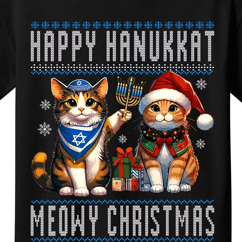 Cat Merry Christmas Happy Hanukkah Jewish Christian Kids T-Shirt