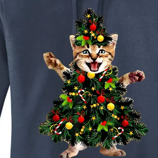 Cat Maine Coon Christmas Tree Holiday Cat Lovers Xmas Gift Women's Pullover Hoodie