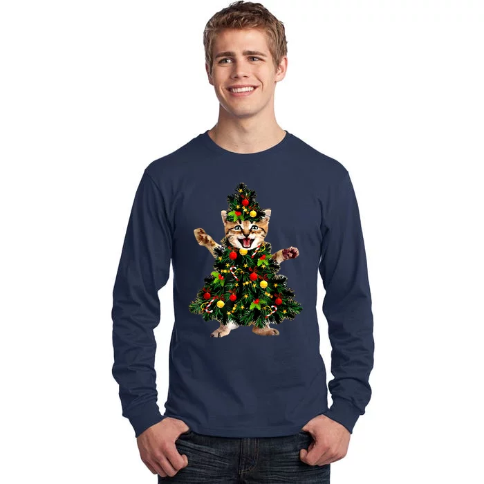 Cat Maine Coon Christmas Tree Holiday Cat Lovers Xmas Gift Tall Long Sleeve T-Shirt