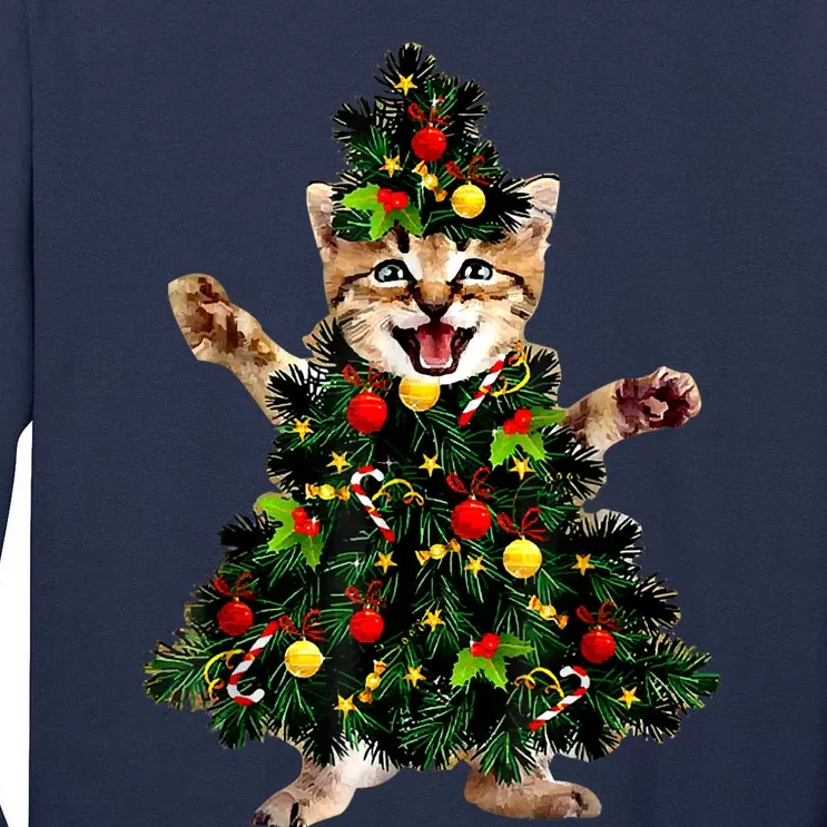 Cat Maine Coon Christmas Tree Holiday Cat Lovers Xmas Gift Tall Long Sleeve T-Shirt