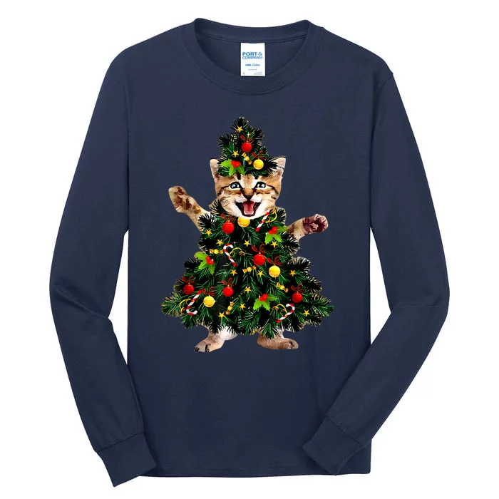 Cat Maine Coon Christmas Tree Holiday Cat Lovers Xmas Gift Tall Long Sleeve T-Shirt