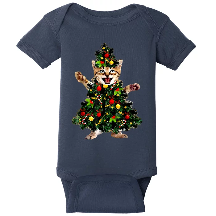 Cat Maine Coon Christmas Tree Holiday Cat Lovers Xmas Gift Baby Bodysuit