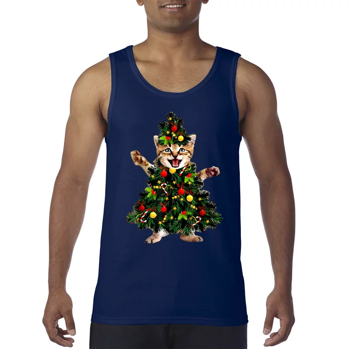 Cat Maine Coon Christmas Tree Holiday Cat Lovers Xmas Gift Tank Top