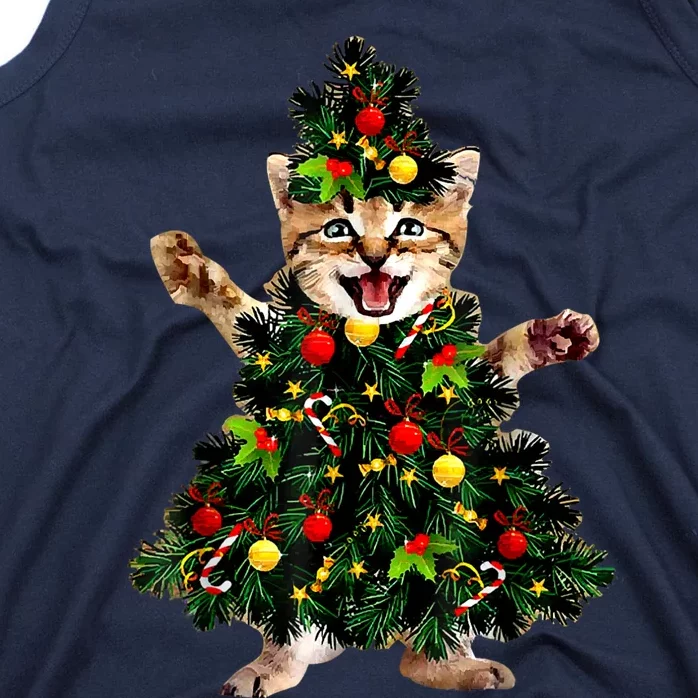 Cat Maine Coon Christmas Tree Holiday Cat Lovers Xmas Gift Tank Top