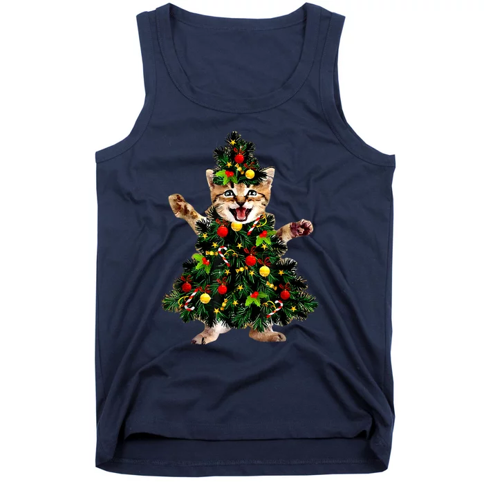 Cat Maine Coon Christmas Tree Holiday Cat Lovers Xmas Gift Tank Top