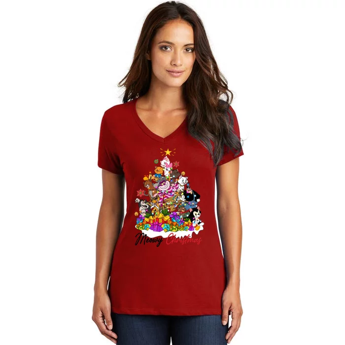 Cat Marie Cheshire Meowy Christmas Cat Very Merry Women's V-Neck T-Shirt