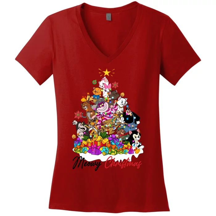 Cat Marie Cheshire Meowy Christmas Cat Very Merry Women's V-Neck T-Shirt