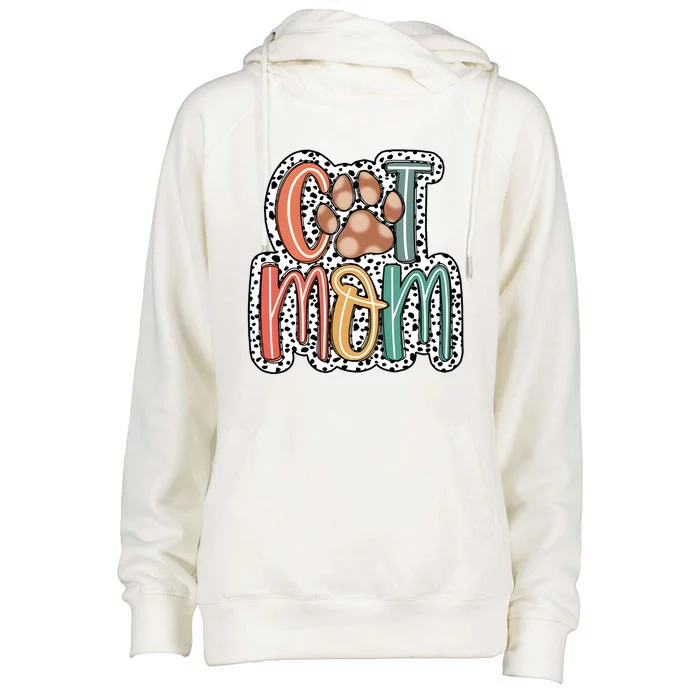 Cat Mom Cat Paw Mama Womens Funnel Neck Pullover Hood