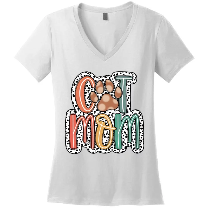 Cat Mom Cat Paw Mama Women's V-Neck T-Shirt