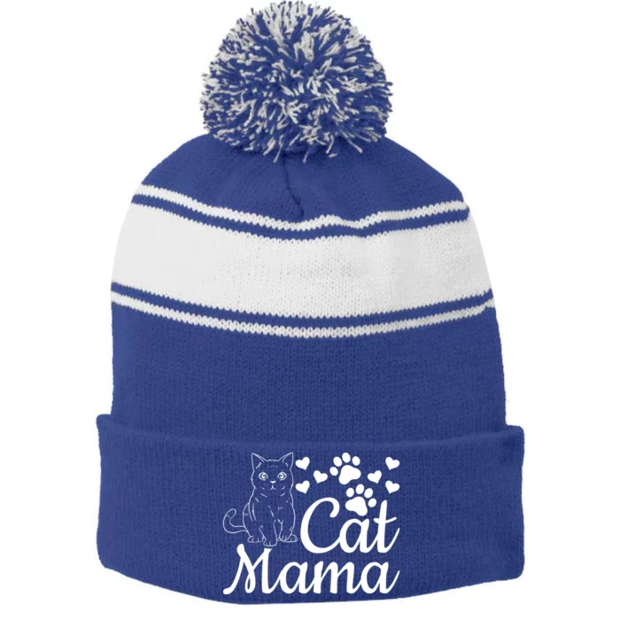 Cat Mama Cute Cat Mom Cat Lover Gift Cat Mama Gift Stripe Pom Pom Beanie