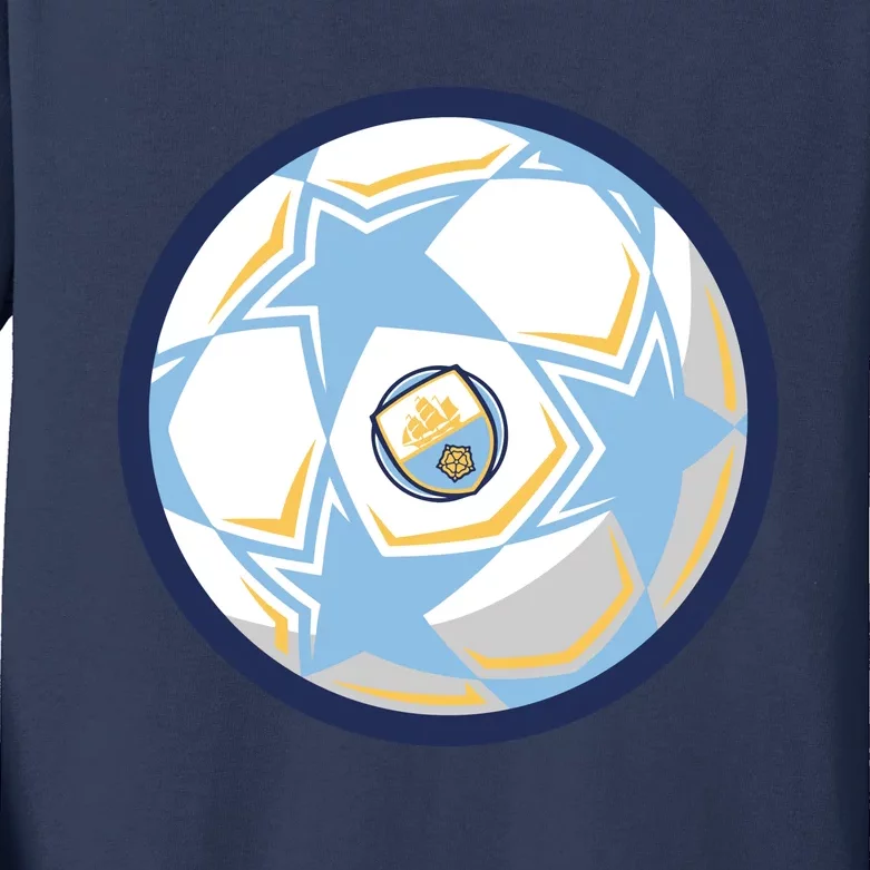 Cool Man City Soccer Team Ball Kids Long Sleeve Shirt